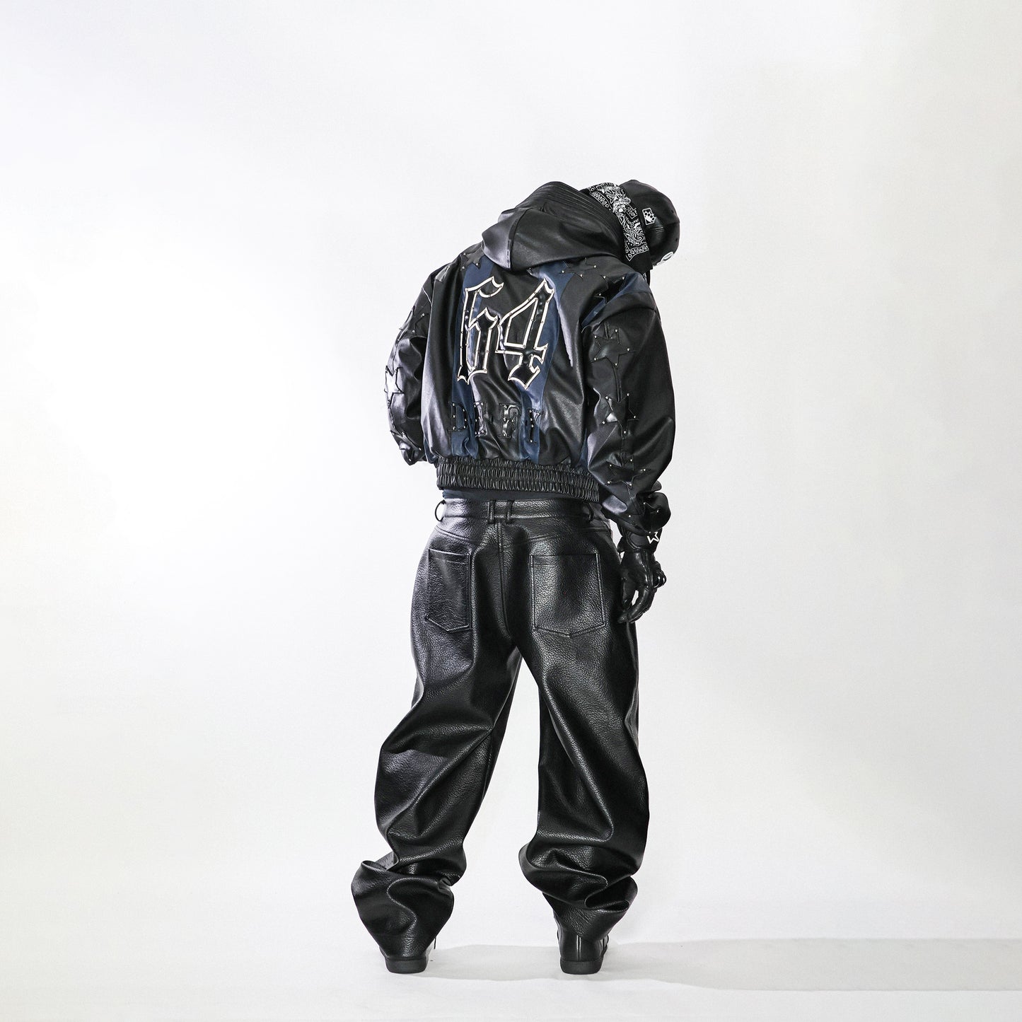 Black and blue striped hooded jacket