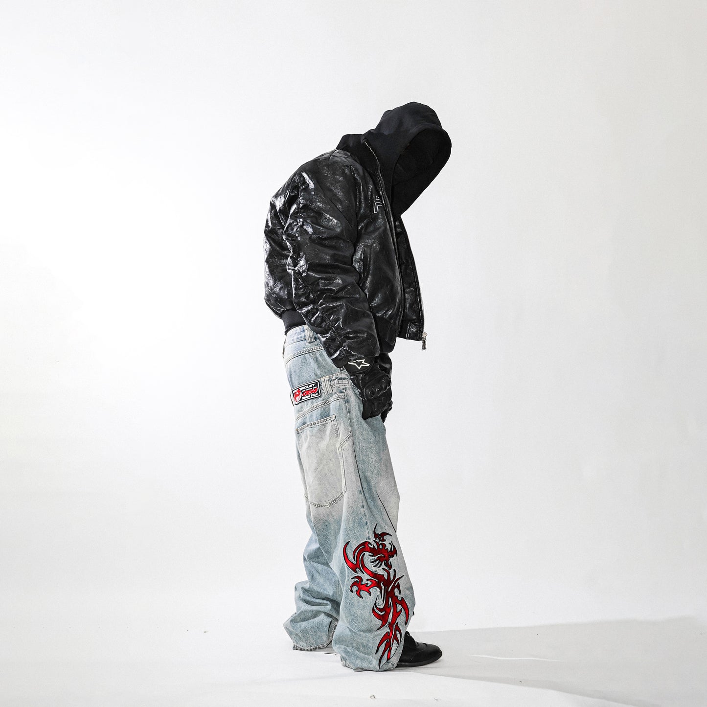 dragon motif embroidery jeans