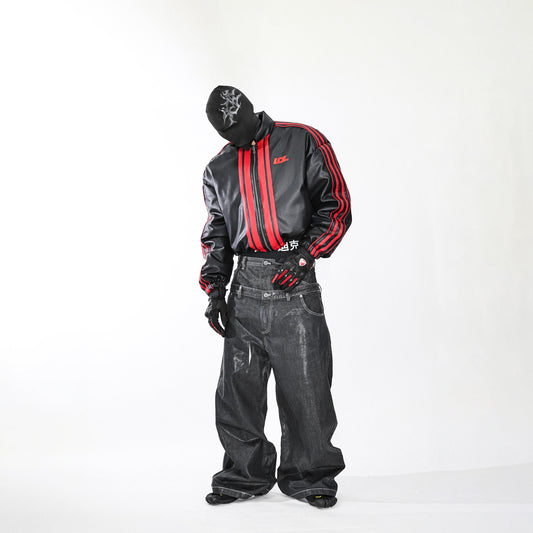 Racing stripe quilted cotton jacket