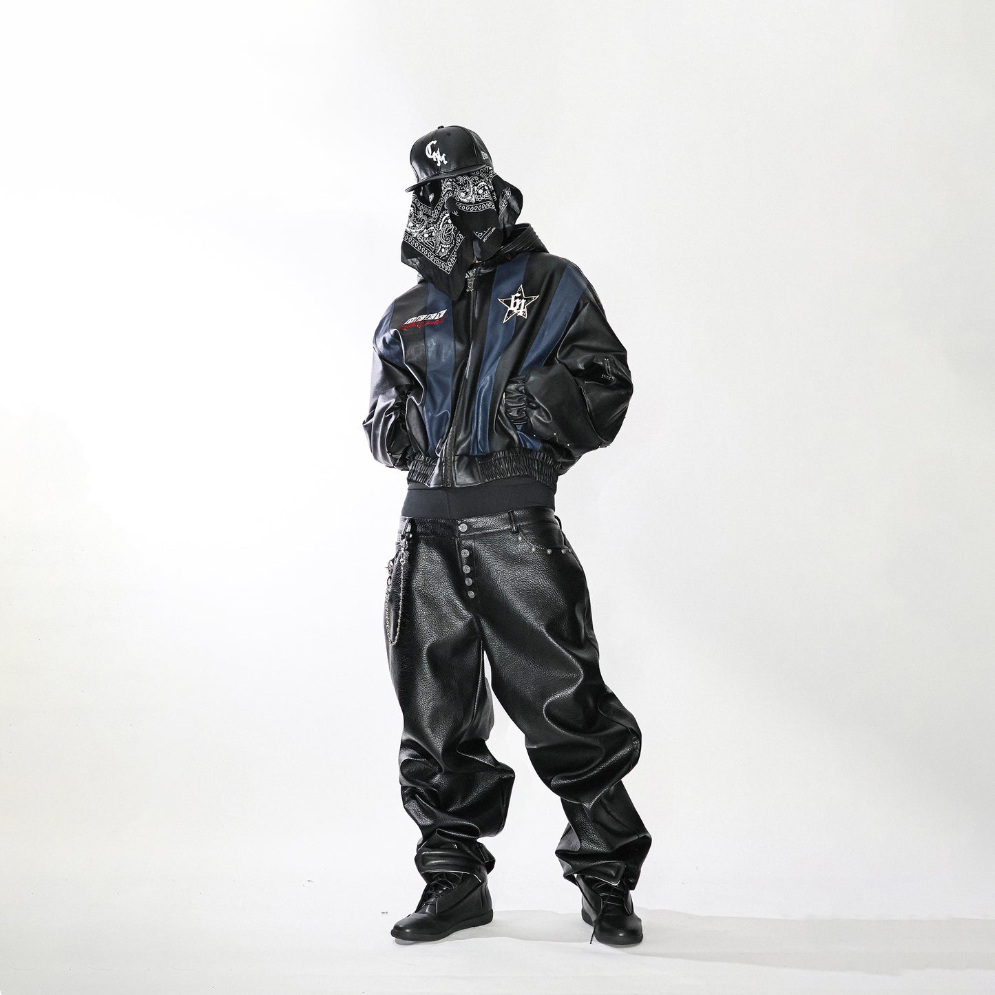 Black and blue striped hooded jacket