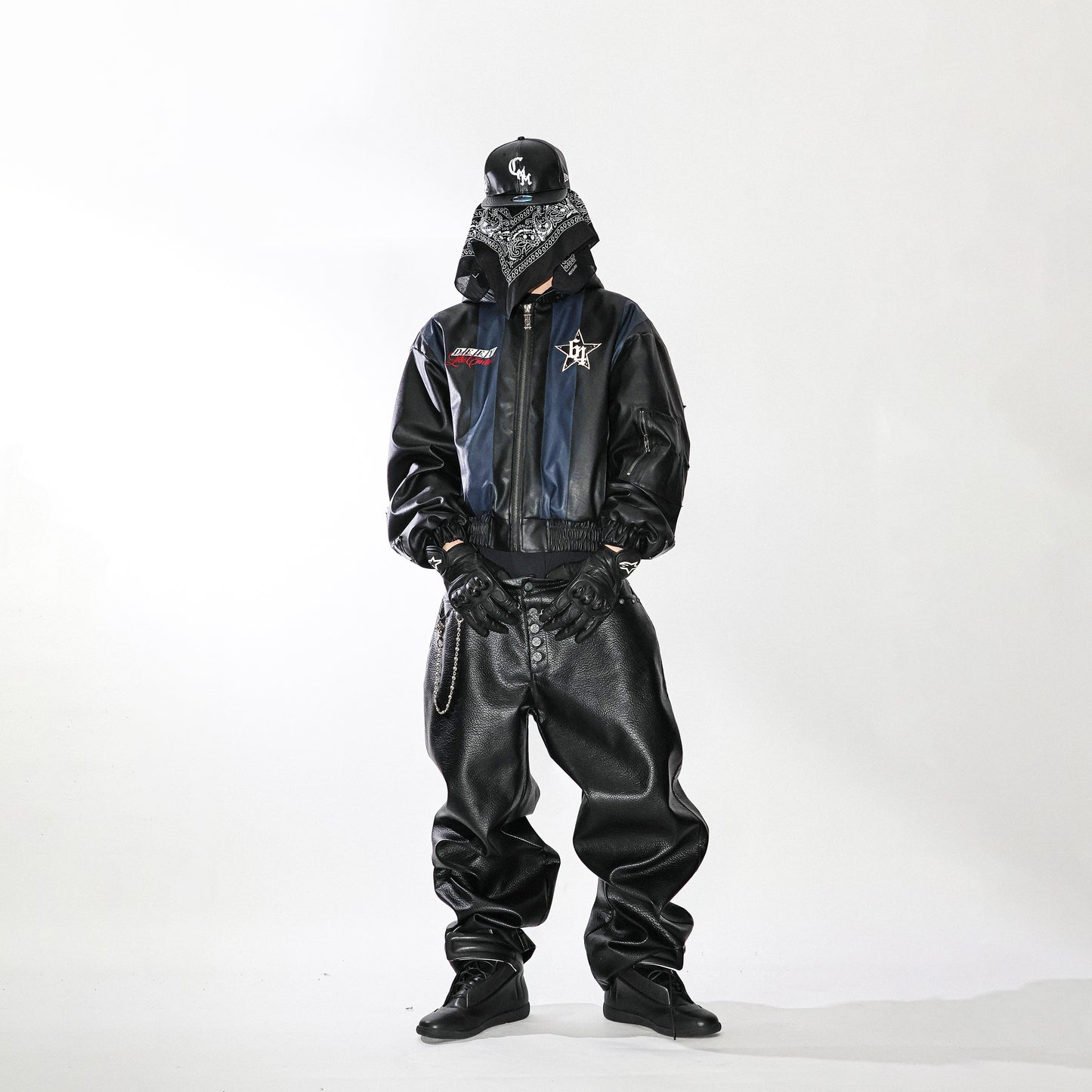 Black and blue striped hooded jacket