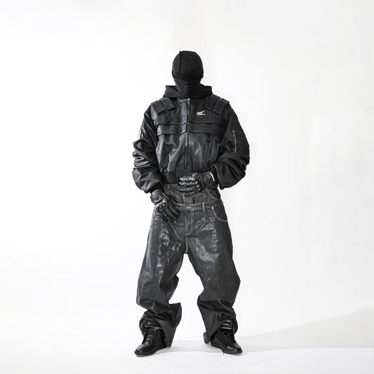 Replaceable-reflective-strip bomber jacket