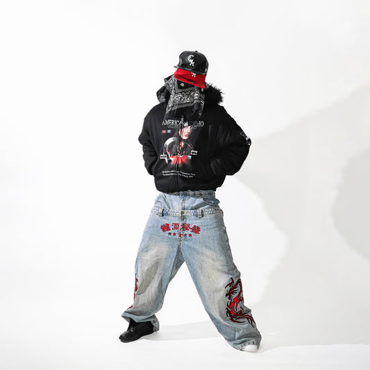 Graphic Faux Fur Hoodie