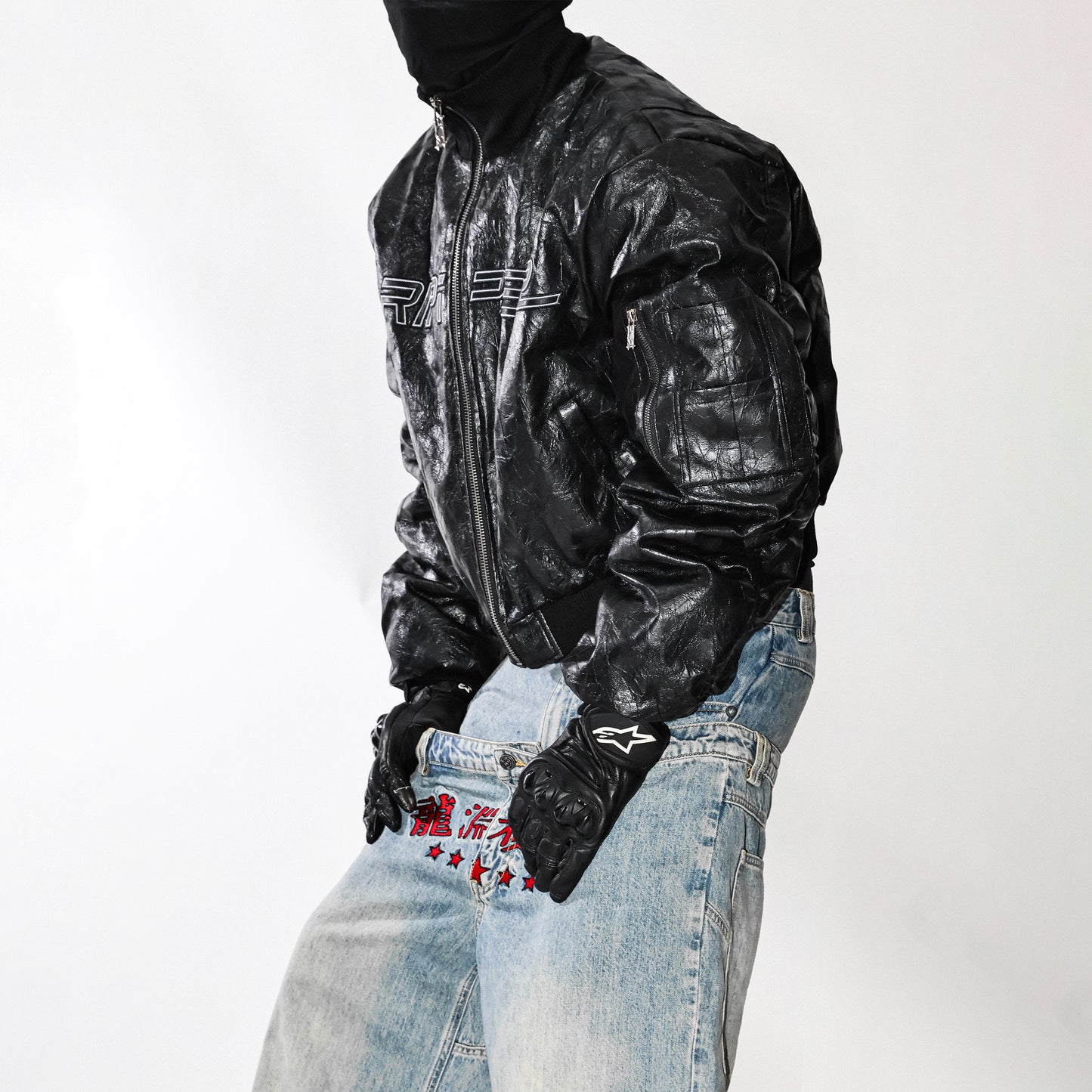 Crinkle Texture Bomber Jacket