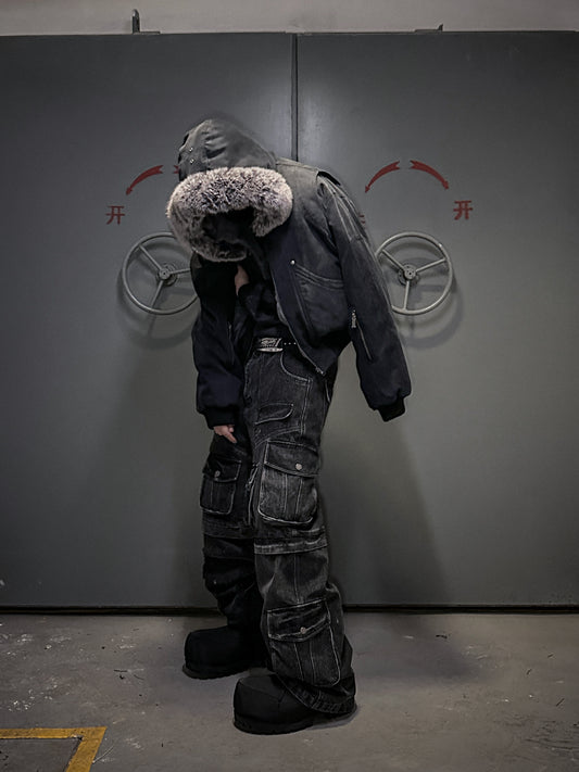 Fur Collar Dual-Sided Bomber Jacket