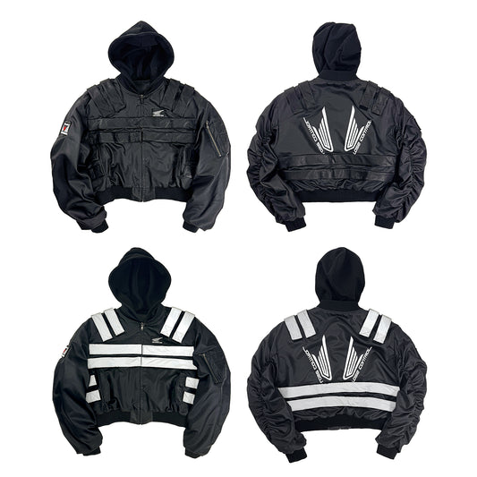 Replaceable-reflective-strip bomber jacket