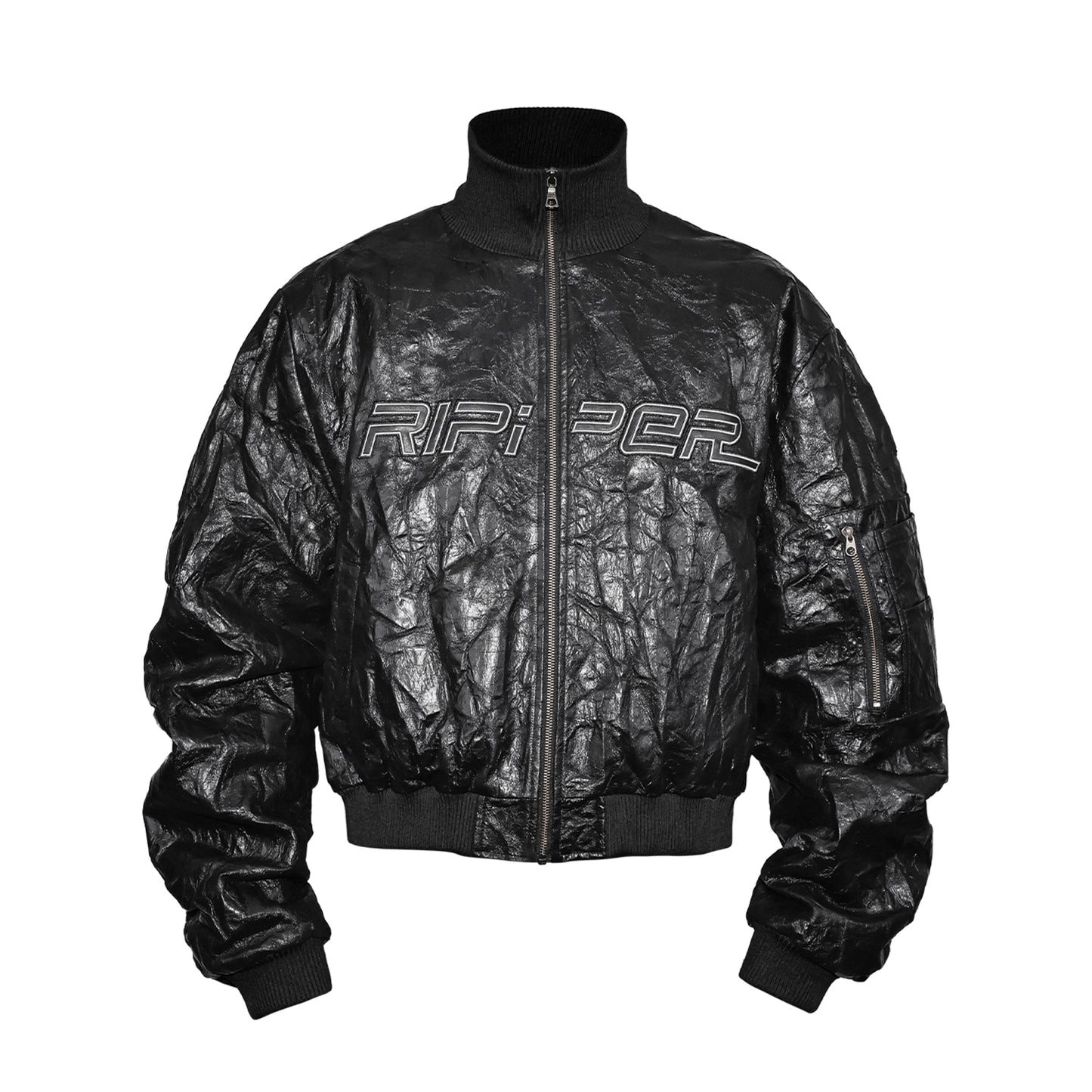 Crinkle Texture Bomber Jacket