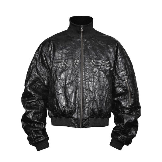 Crinkle Texture Bomber Jacket