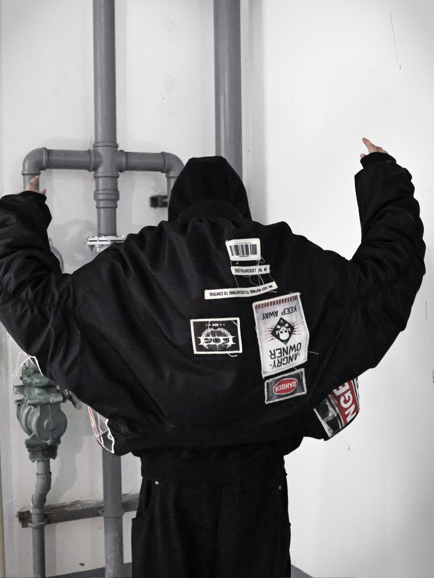 Warning Print Patches Bomber Jacket