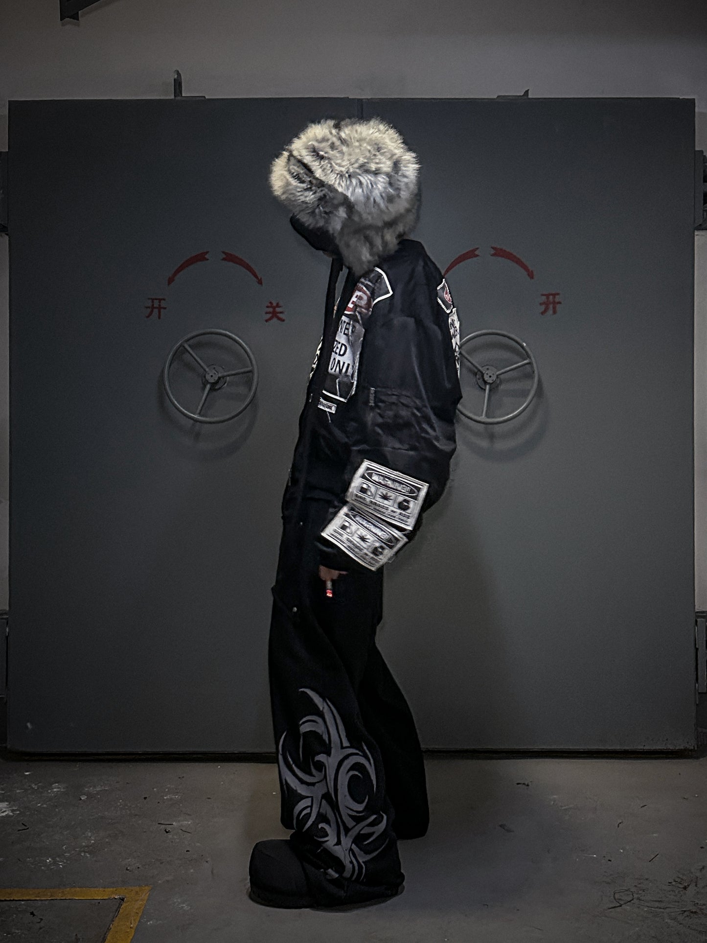 Warning Print Patches Bomber Jacket