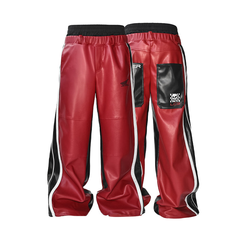 High-Waist Leather Pants with Double Waistband