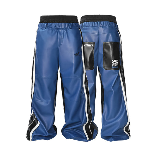 High-Waist Leather Pants with Double Waistband